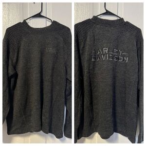 Harley Davidson Grey Crewneck embroidered wool blend ribbed sweater size medium